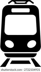 Icono de tren de vista frontal en blanco y negro en las Pistas, símbolo de Vector para el transporte público, ferrocarrilIcono de tren de vista frontal en blanco y negro en las Pistas, símbolo de Vector para el transporte público, ferrocarril