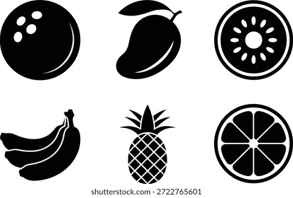 Ícones de fruta em preto e branco