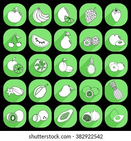 Black and white fruit icons on green background