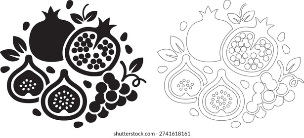 Black and white fruit platter with silhouettes