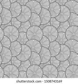 Black and white fruit seamless pattern with geometric lemons for coloring books, pages. 