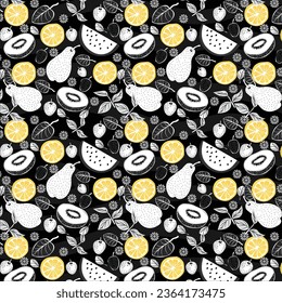 	
black and white fruit seamless pattern