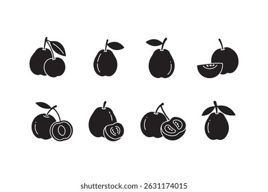 Black and white fruit silhouettes collection featuring cherries guavas and sliced options