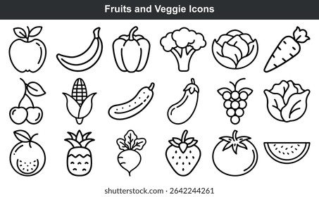 Black and White Fruit and Vegetable Icons