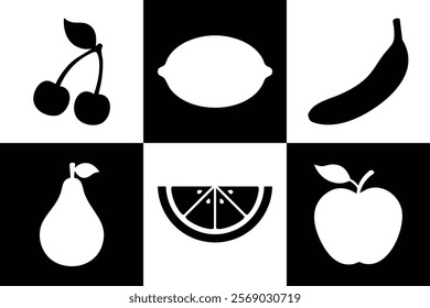 Black and White Fruits for Baby Development - Vector Illustration