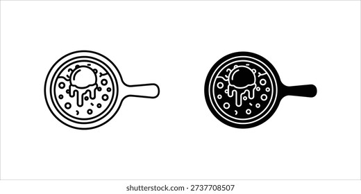 Black and white frying pan with virus line bacteria