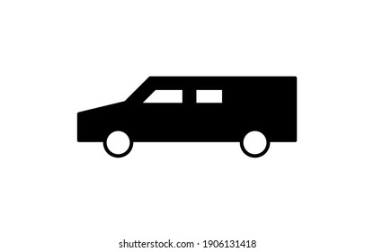 Black and white funeral icon, hearse