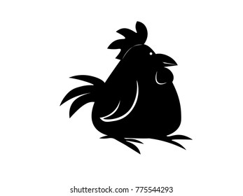 Black and white funny chicken icon isolated on white background.