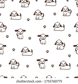 Black and White Funny Dogs Vector Character Background Seamless Pattern