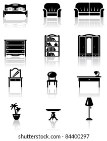 Black and white furniture icons set