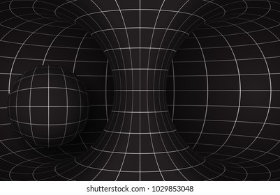Black white futuristic hyperboloid and sphere. Vector abstract illustration.