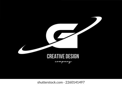 Black white G alphabet letter logo with big swoosh. Corporate creative template design for business and company