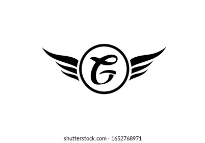 icono del logotipo de la letra en blanco y negro de las alas G con círculo para el diseño y los negocios de la empresa. Adecuado para un logotipo