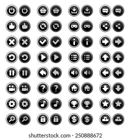 Black white game icons buttons icons, interface