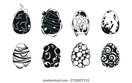 Iconos De Juego En Blanco Y Negro Con Una Variedad De Huevos Fantásticos. Perfecto Para Una Experiencia De Juego Divertida Y Adictiva