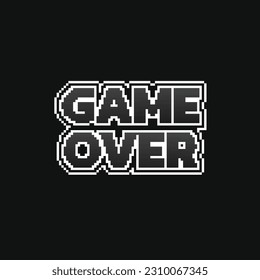 black and white game over text in pixel art style