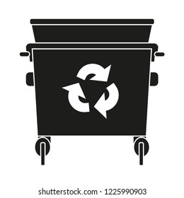 Black and white garbage bin silhouette. Street recycle trash contaner. Waste disposal themed vector illustration for logo, stamp, label, emblem, certificate, leaflet, brochure or banner decoration