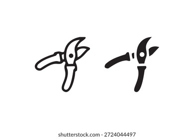 Iconos de tijeras de podar de jardín en blanco y negro para herramientas de jardinería.
