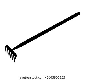 Black and White Garden Rake Silhouette. Vector Illustration.