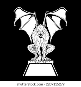 black and white gargoyle vector hand drawe