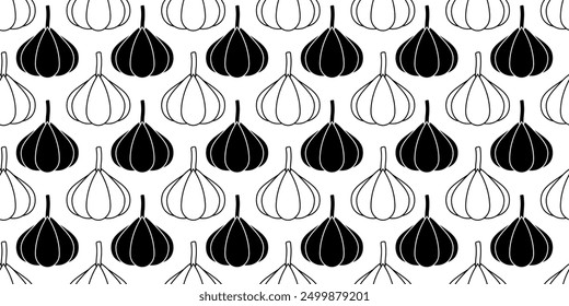 black white garlic bulb seamless pattern