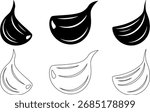 Black and White Garlic Clove Vector Illustration Healthy Food Ingredient
