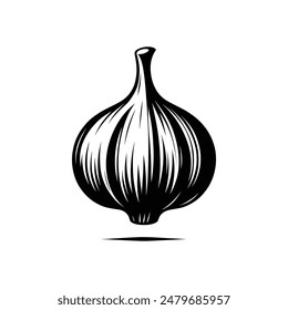 Black and White Garlic Illustration - High-Quality Vector Graphic for Culinary and Herbal Projects