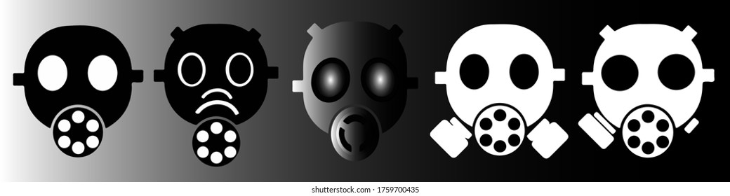 black and white  gas mask vector illustration icon  isolated on white background