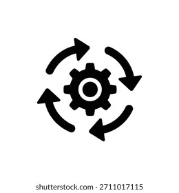 Black and white gear with circular arrows icon for process automation concept