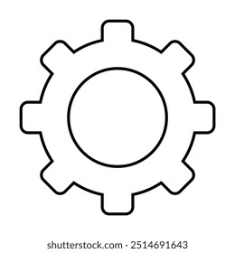 Esquema de engrenagem preto e branco com 8 dentes. Ideal para configurações, máquinas, engenharia, tecnologia e temas de personalização. Design simples adequado para várias aplicações e conceitos.