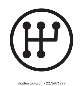 Icono de la caja de cambios en blanco y negro. Icono de la marcha delgada en círculo.