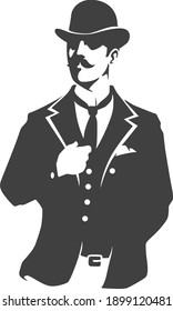 Black and White Gentleman Debonair Silhouete Illustration Isolated on White Background