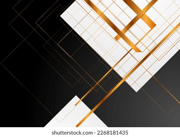 Black white geometric abstract background with golden lines and stripes. Vector design
