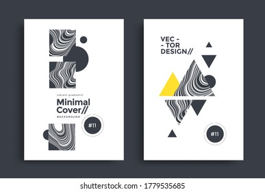 Black and white Geometric abstract poster design. Background covers set with circle, triangles and square. Vector illustration