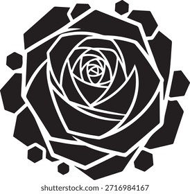 Schwarz-weiße geometrische abstrakte Rosenblume mit sechseckigen
