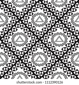 Black and white geometric abstract seamless pattern. Monochrome geometry vector background. Decorative tribal design. For fabric, prints, textile. Ornamental endless texture
