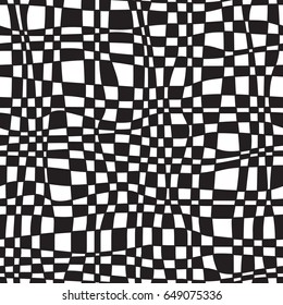 Black and white geometric abstract seamless pattern. Vector illustration, optical illusion. Striped simple lines, hypnotic effect
