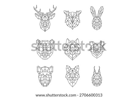 Black and white geometric animals in line art