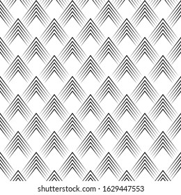 Black and white geometric arrowline background pattern. top vector illustration for greeting cards, cover, flyer, wallpaper. Abstract texture ornament design, repeating tiles