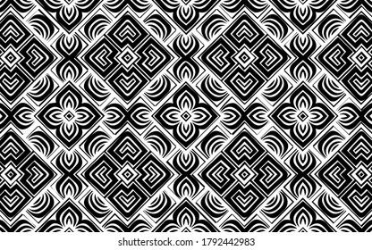 Black and white geometric background in ethnic floral style for design and decoration.Vector graphics for textiles, for coloring.