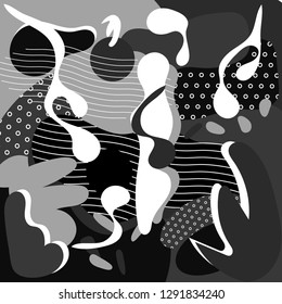 Black and White geometric background. Modern style abstraction with composition made of various shapesr. Vector illustration