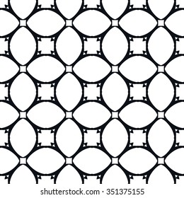 Black and white geometric background seamless pattern, repeating fabric texture, line art. Arabic, indian ornament, vector illustration.