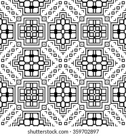 Black and white geometric background seamless pattern, repeating monochrome texture. Tribal ethnic ornament, vector illustration.