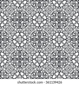 Black and white geometric background seamless pattern, repeating monochrome texture. Tribal ethnic ornament, vector illustration.