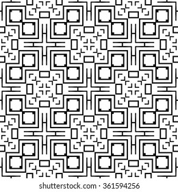 Black and white geometric background seamless pattern, repeating monochrome texture. Tribal ethnic ornament, vector illustration.