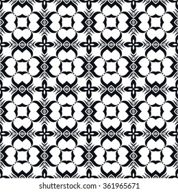 Black and white geometric background seamless pattern, repeating monochrome texture. Tribal ethnic ornament, vector illustration.