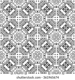 Black and white geometric background seamless pattern, repeating monochrome texture. Tribal ethnic ornament, vector illustration.