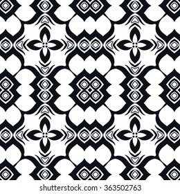 Black and white geometric background seamless pattern, repeating monochrome texture. Tribal ethnic ornament, vector illustration.