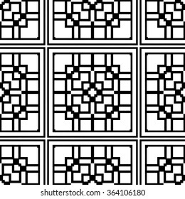 Black and white geometric background seamless pattern, repeating monochrome texture. Tribal ethnic ornament, vector illustration.