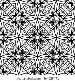 Black and white geometric background seamless pattern, repeating monochrome texture. Tribal ethnic ornament, vector illustration.